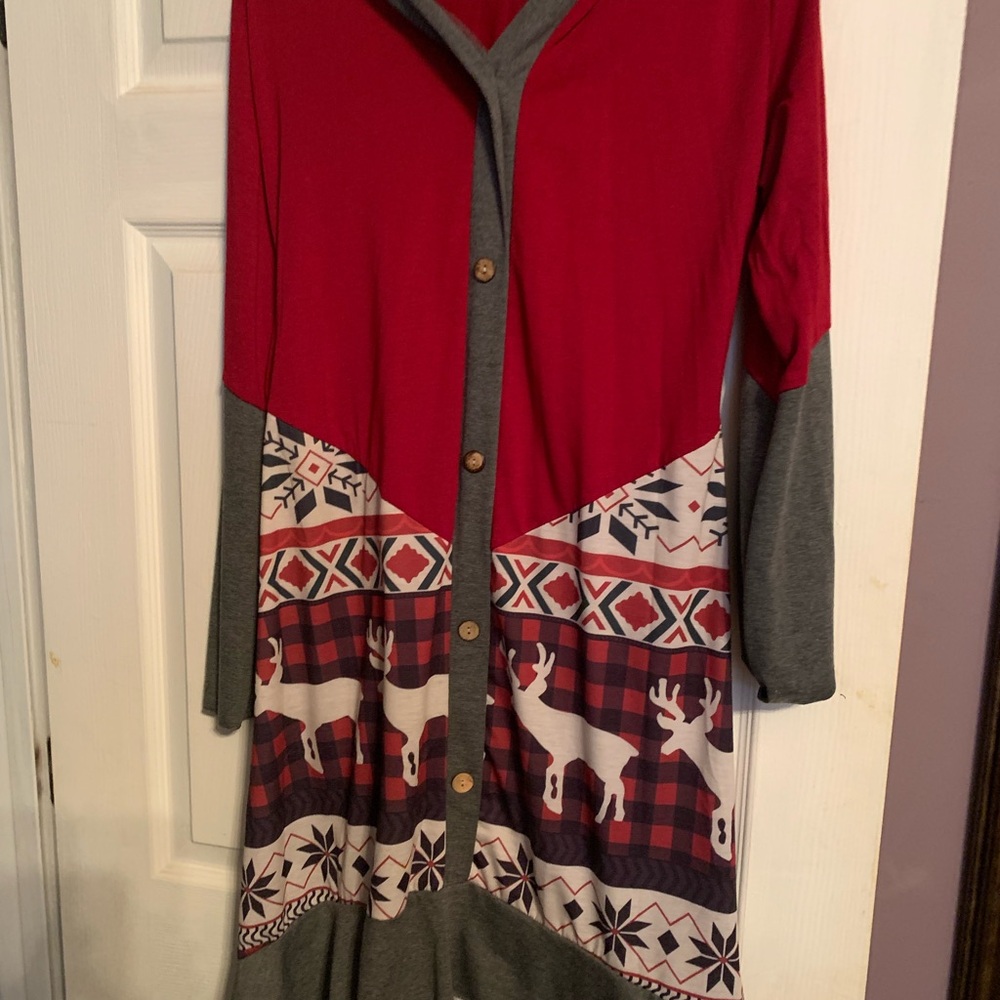 Red and Gray Plaid Hooded Dress